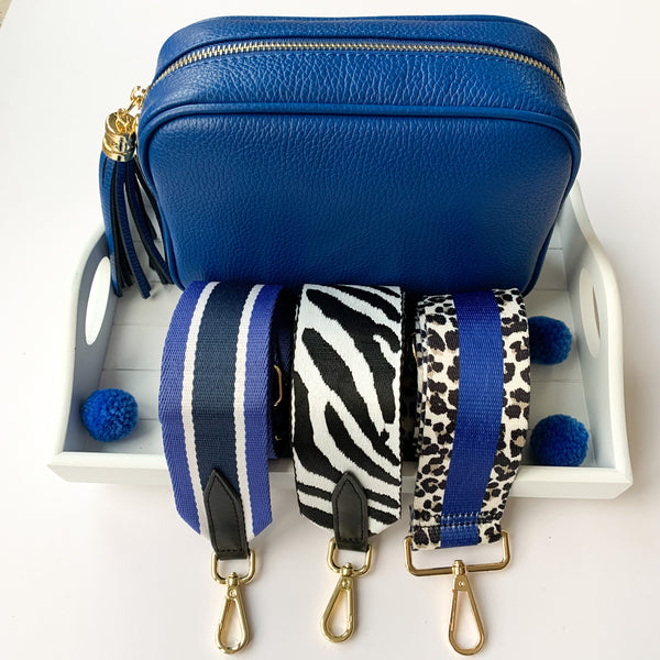 Royal Blue Leather "Florrie" Cross Body Tassel Bag