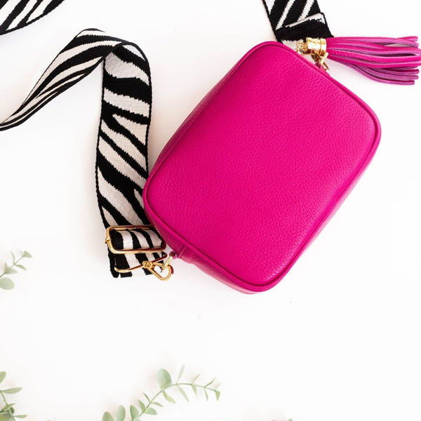 Fuchsia Pink Leather "Florrie" Cross Body Tassel Bag