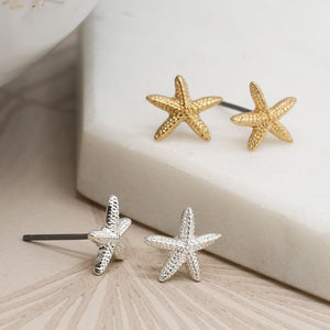 Silver Plated & Golden Starfish Stud Earring Duo