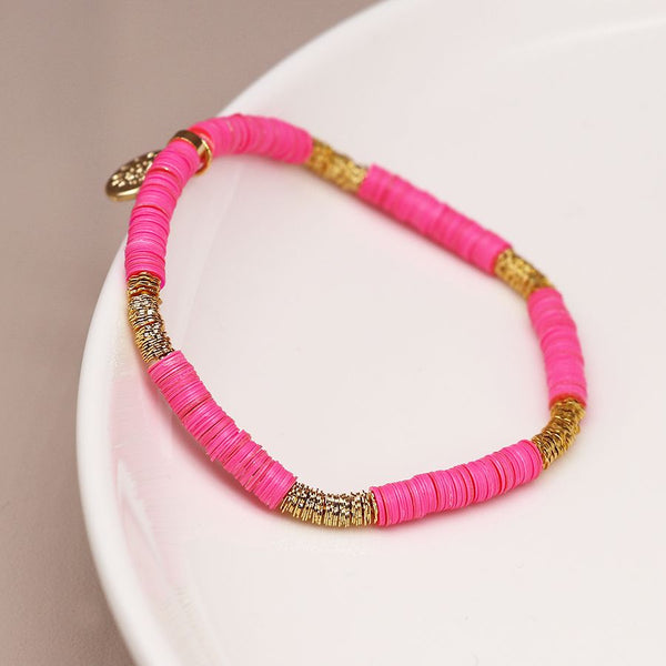 Hot Pink Fimo Bead & Gold Bracelet