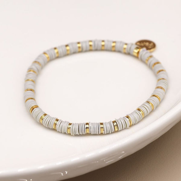 Pale Grey & Gold Fimo Bead Bracelet