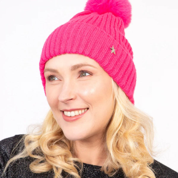 Bonnie Pom Pom Hat - Fuchsia Pink Star