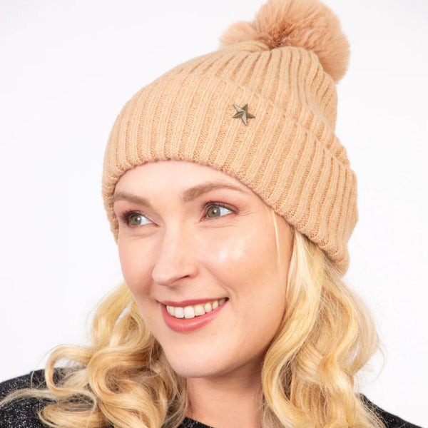 Bonnie Pom Pom Hat - Camel Gold Star