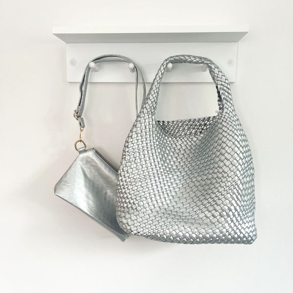 Metallic Silver Weave Tote Bag