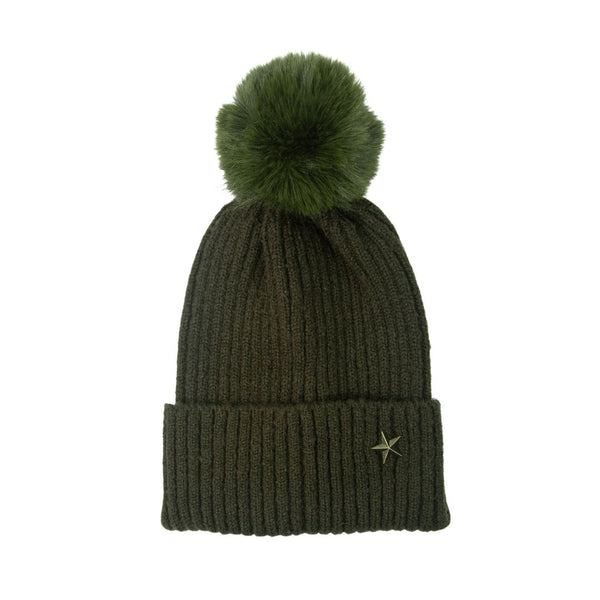 Bonnie Pom Pom Hat - Khaki, Gold Star