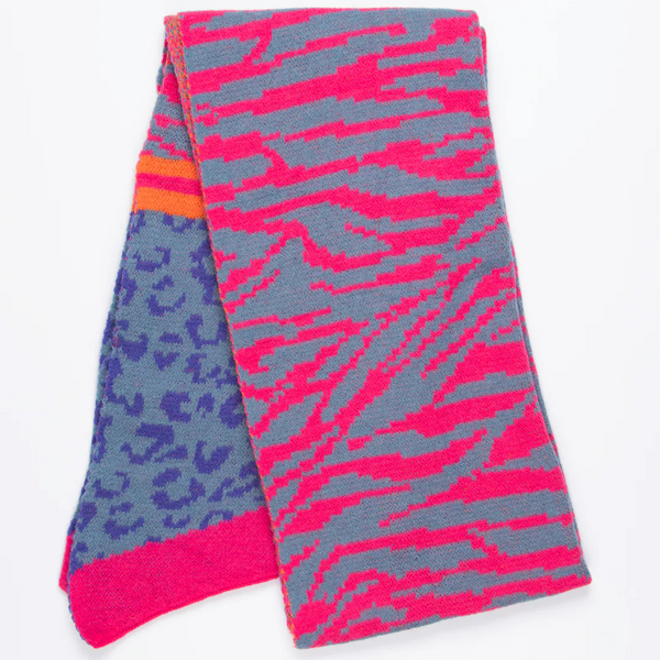 Fuchsia/Blue - Tiger & Leopard Print Winter Scarf