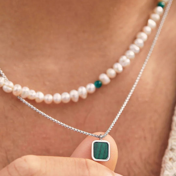 Malachite Gemstone Silver Necklace