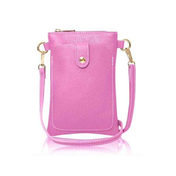 Candy Pink Leather Phone Pouch