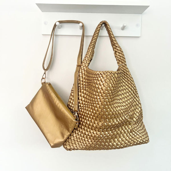 Metallic Gold Weave Tote Bag