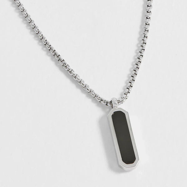 Black Onyx Tag Silver Necklace