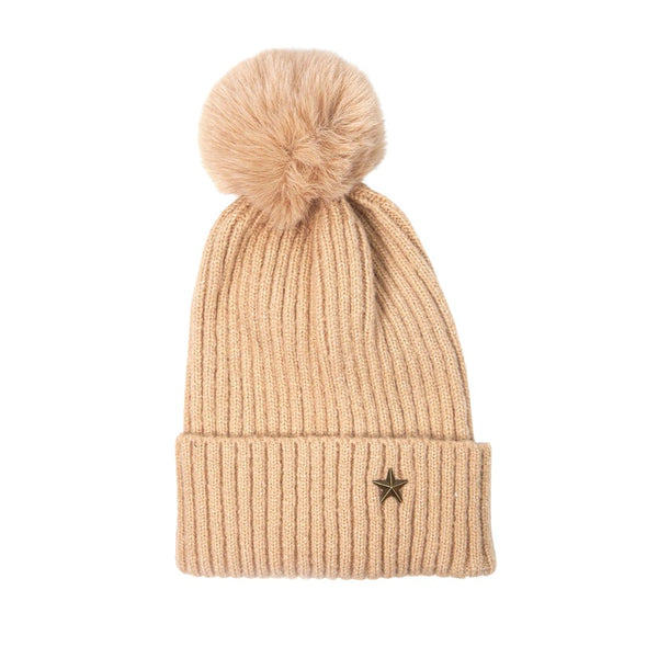 Bonnie Pom Pom Hat - Camel Gold Star