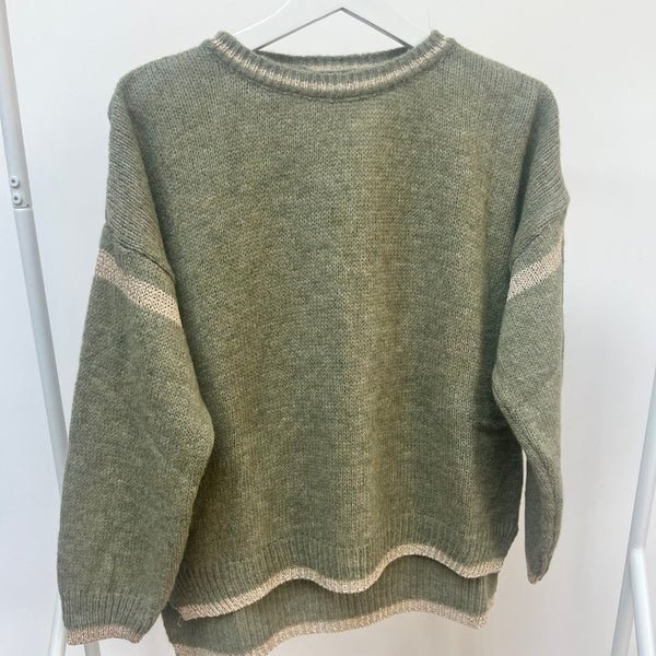 Khaki Green & Gold Knit Jumper