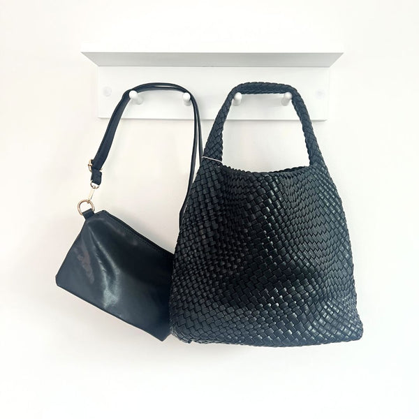 Metallic Black Weave Tote Bag
