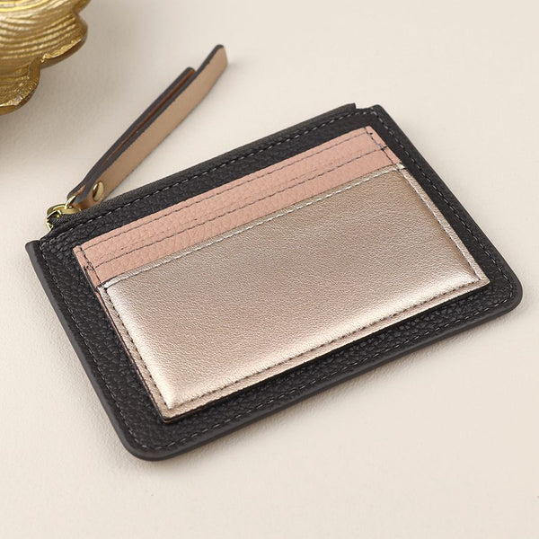 Bronze Metallic Faux Leather Card Holder