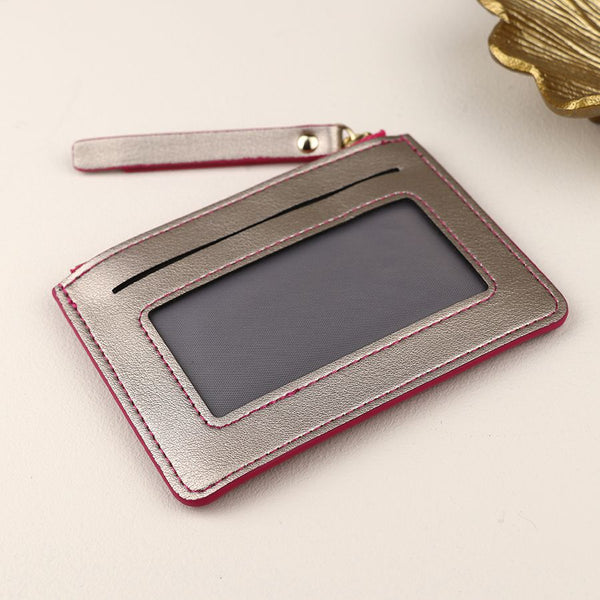 Pink Metallic Faux Leather Card Holder