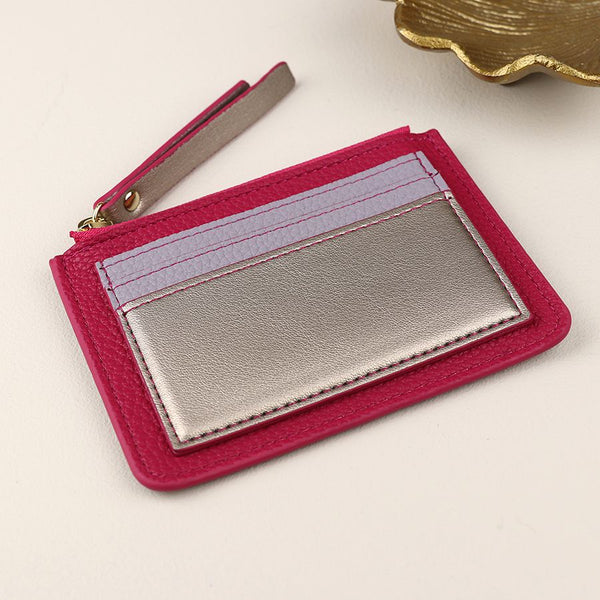 Pink Metallic Faux Leather Card Holder