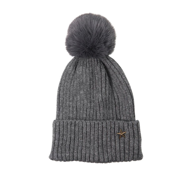 Bonnie Pom Pom Hat - Dark Grey Star