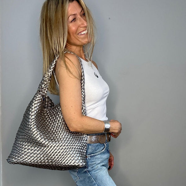 Metallic Black Weave Tote Bag