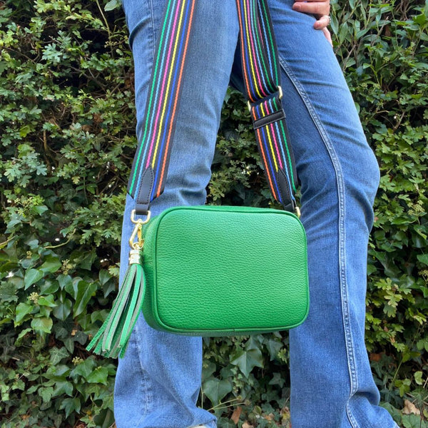 Emerald Green Leather "Florrie" Cross Body Tassel Bag