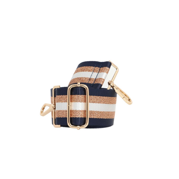 Gold & Navy Metallic Stripe Bag Strap - Narrow Version
