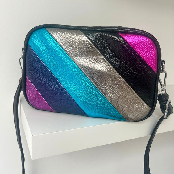 Black & Metallic Stripe Cross Body Bag