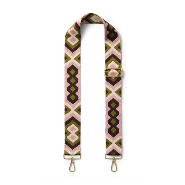Bohemian Olive, Pink & Chocolate Patterned Bag Strap