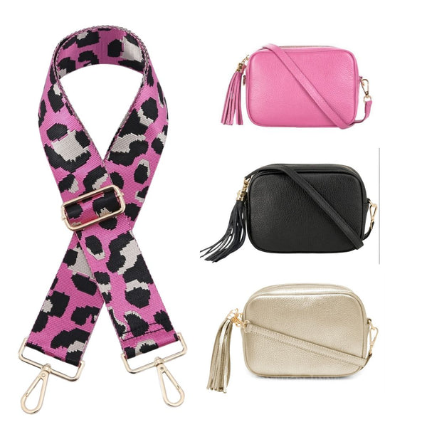 Pink & Black Leopard Print Bag Strap