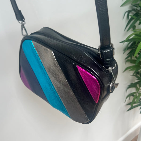 Black & Metallic Stripe Cross Body Bag