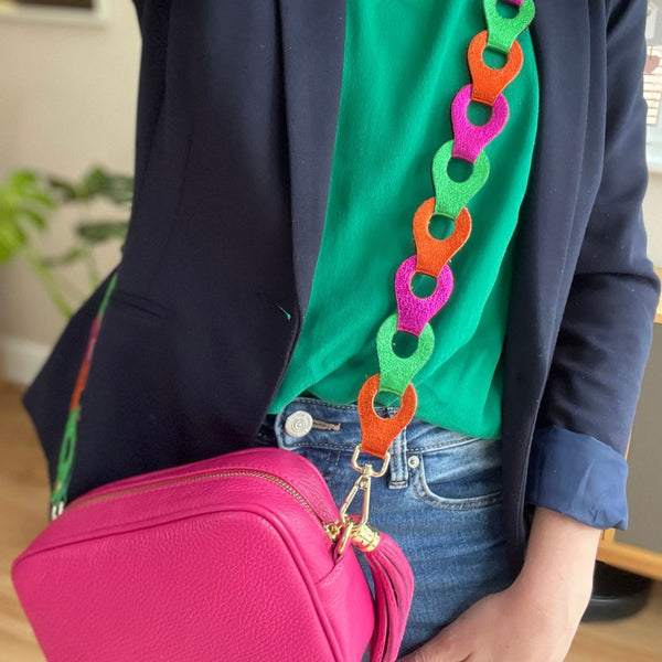 Fuchsia Pink Leather "Florrie" Cross Body Tassel Bag