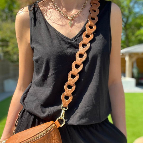 Tan Leather Chain Strap
