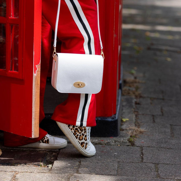 White Darcey Leather Small Satchel Bag