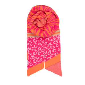 Fuchsia/Orange - Tiger  & Leopard Print Winter Scarf