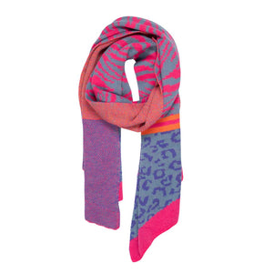 Fuchsia/Blue - Tiger & Leopard Print Winter Scarf