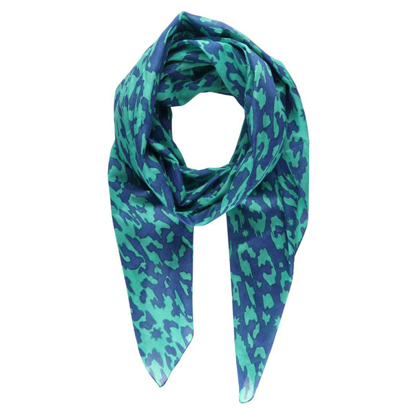 Cotton Animal Print Scarf with Star Detail in Blue