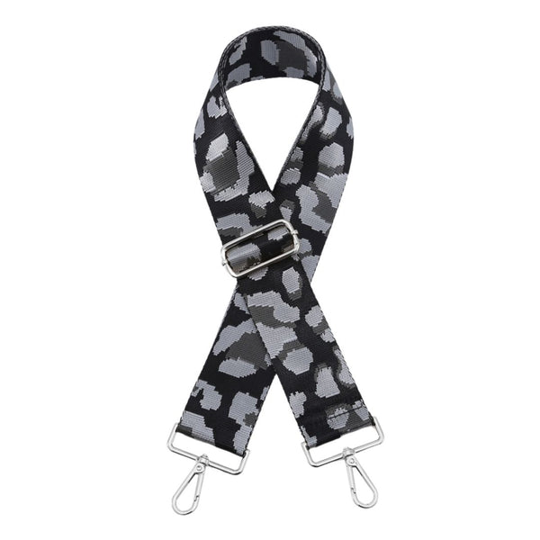 Black & Grey Cheetah Print Bag Strap - Silver Hardware