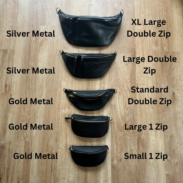 XL Slouchy Black Leather Bum Bag / Sling  Bag (SH)