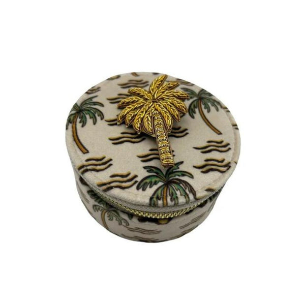 Jewellery travel pot in sand palm print with palm pin