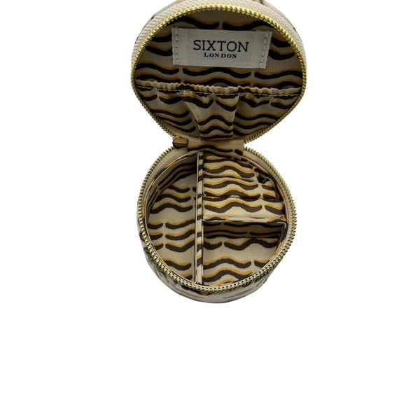 Jewellery travel pot in sand palm print with palm pin