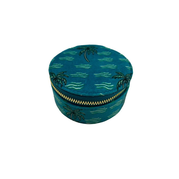 Jewellery travel pot in teal palm print