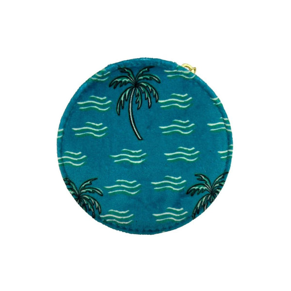 Jewellery travel pot in teal palm print