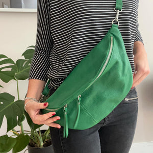 Bright Green Leather Sling Bag (Silver Hardware)
