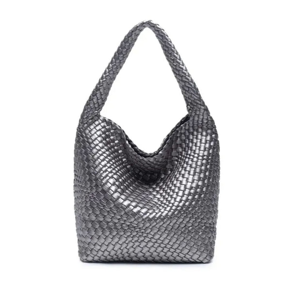 Metallic Pewter Weave Tote Bag