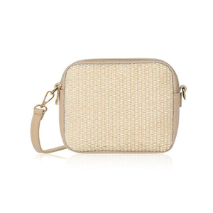 Taupe Woven Cross Body Bag leather