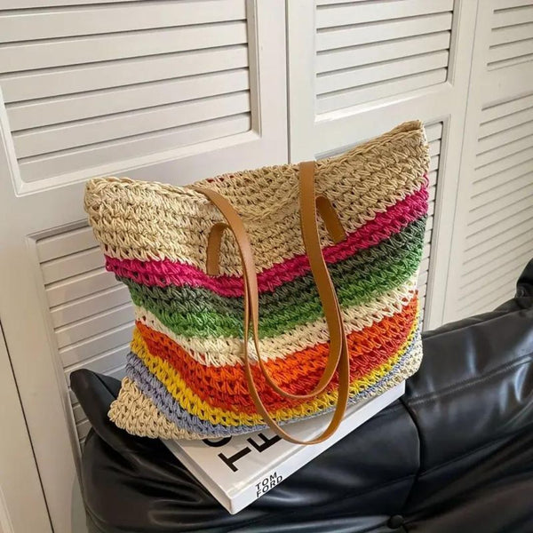 Colourful Striped Woven Beach Bag