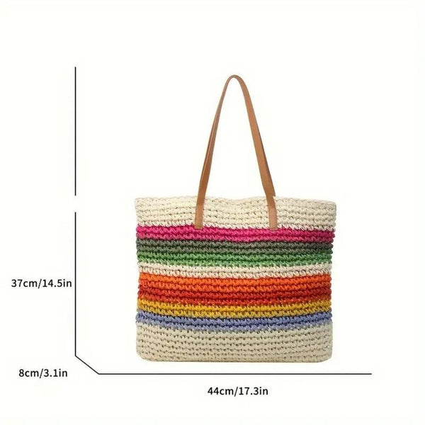 Colourful Striped Woven Beach Bag