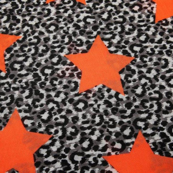 Leopard Print Scarf With Orange Stars