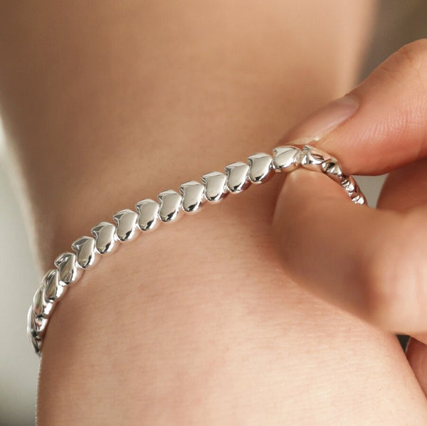 Silver Beaded Hearts Bracelet