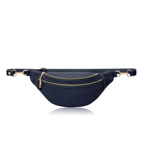 Navy Blue Large Double Zip Bum Bag | Sling Bag