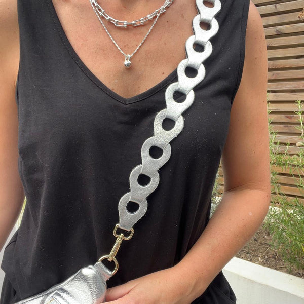 Silver Leather Chain Strap