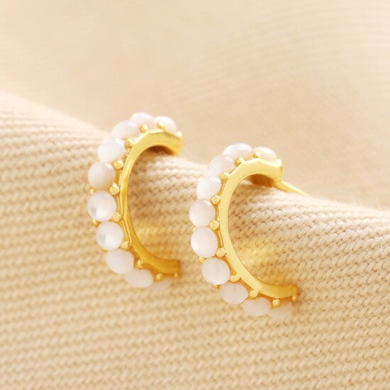 Gold Mother Of Pearl Huggie Earrings